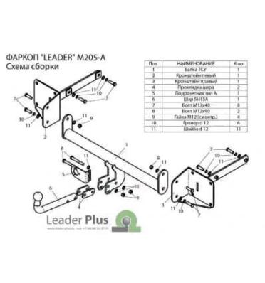 Фаркоп Mercedes ML W164 2005-2011 съемный крюк 1250кг Лидер Плюс